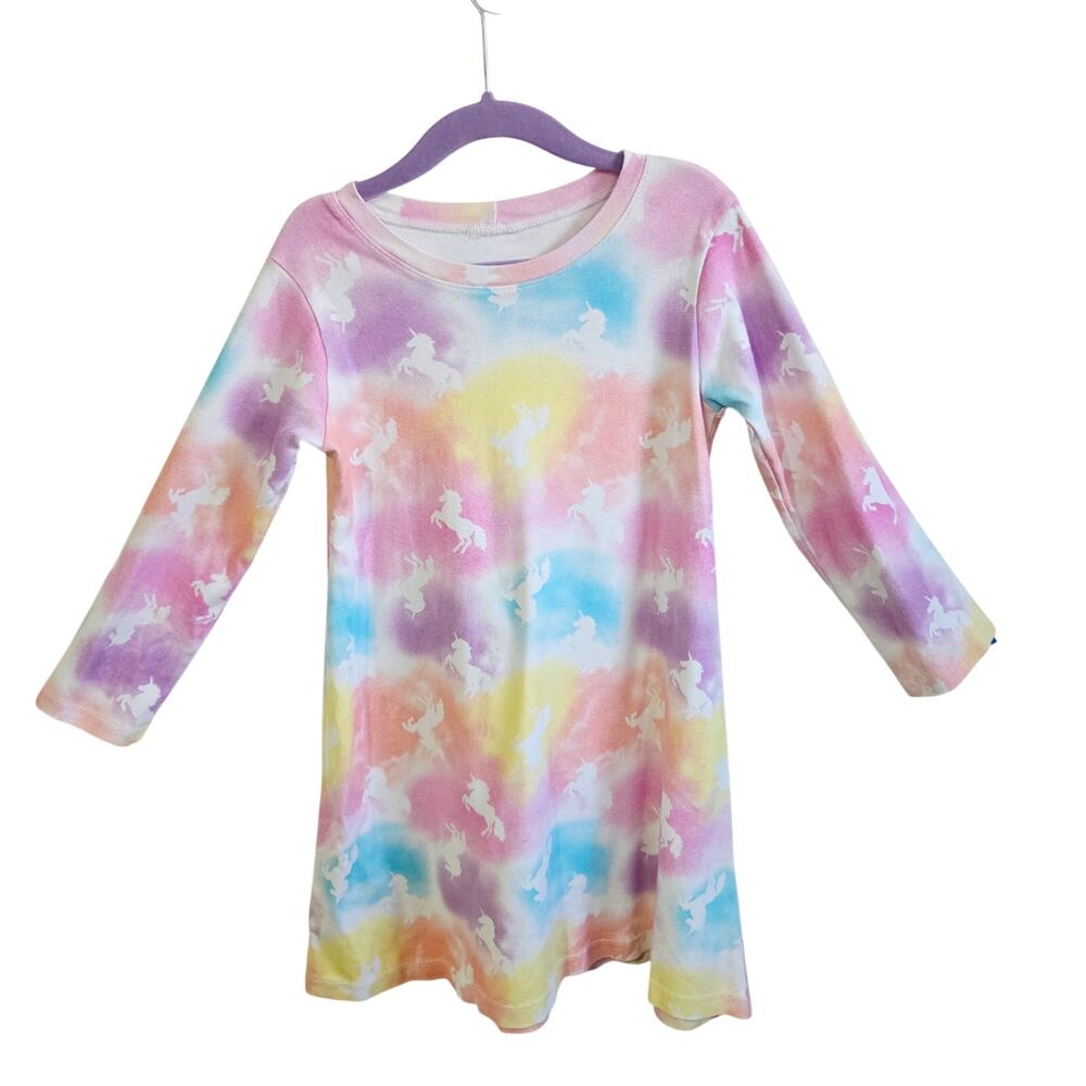 Kids XS 4-5 Long Long Sleeve Dress Tunic Rainbow Pastel Tie Dye Comfy Casual
